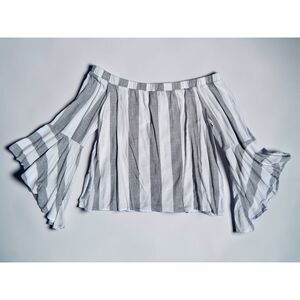 Shyanne Large Gray & White Striped Off-the-Shoulder Bell Sleeve Top - 100% Rayon